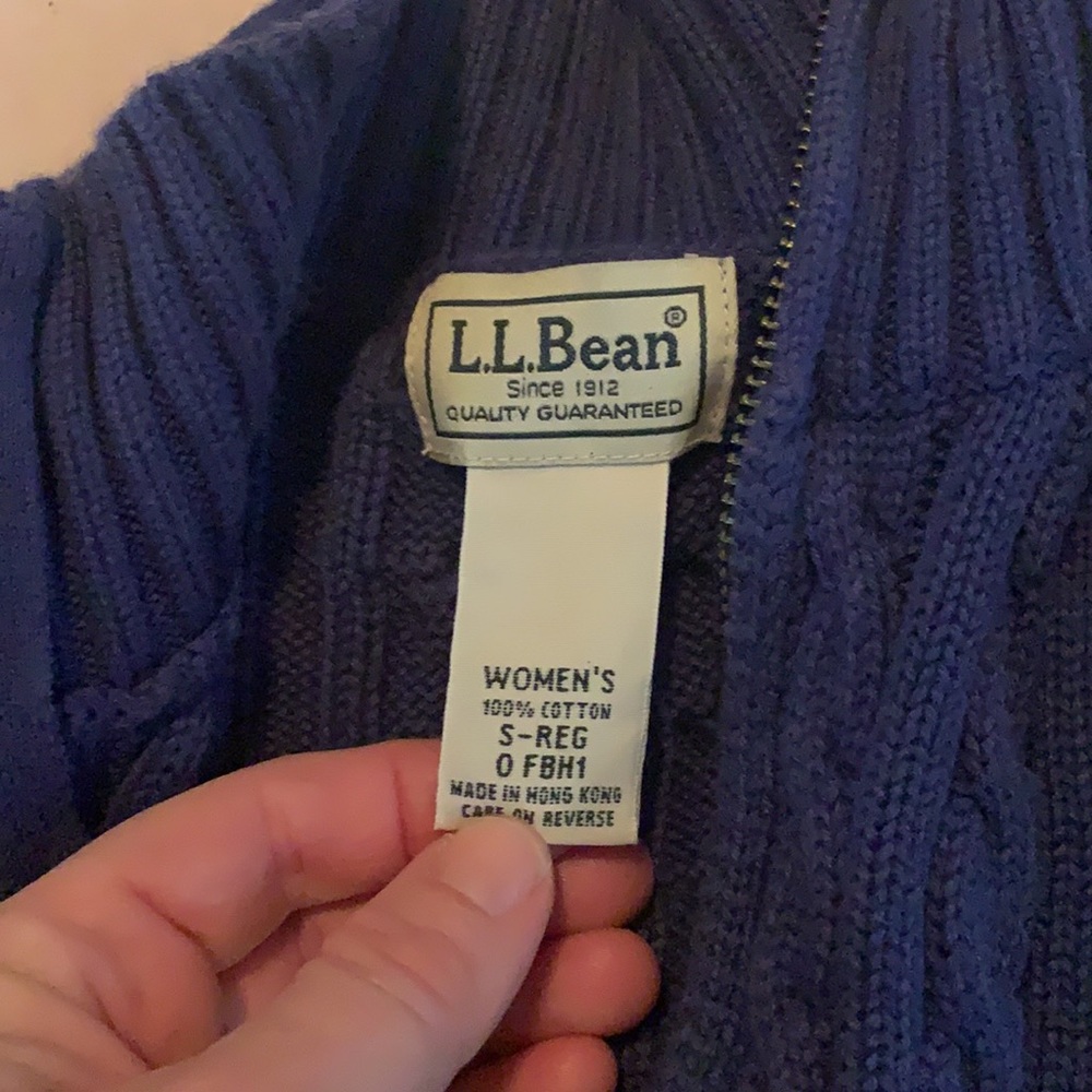 LLBean cableknit sweater, women’s S-REG.full length front zipper. Periwinkle blu